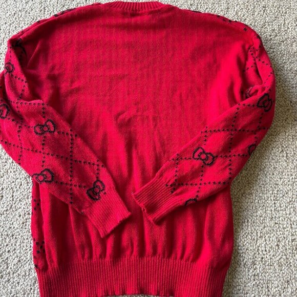 Sanrio Hello Kitty Red Sweater Black Bows Cotton Blend Womens S Crew Neck Y2K - Picture 5 of 7